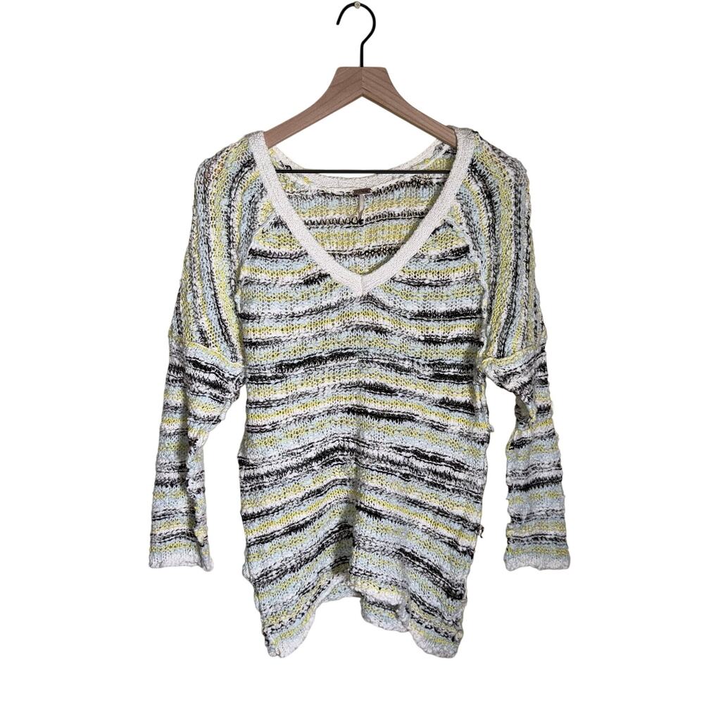 FREE PEOPLE oversized crochet knit V-neck Grandma style cottage core sweater S